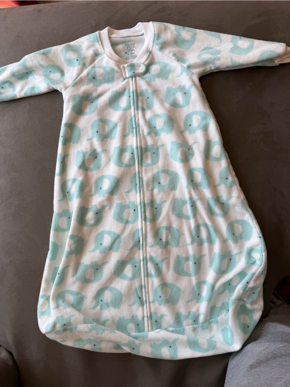 Carter's White and Mint Elephant Sleep Sack Fleece